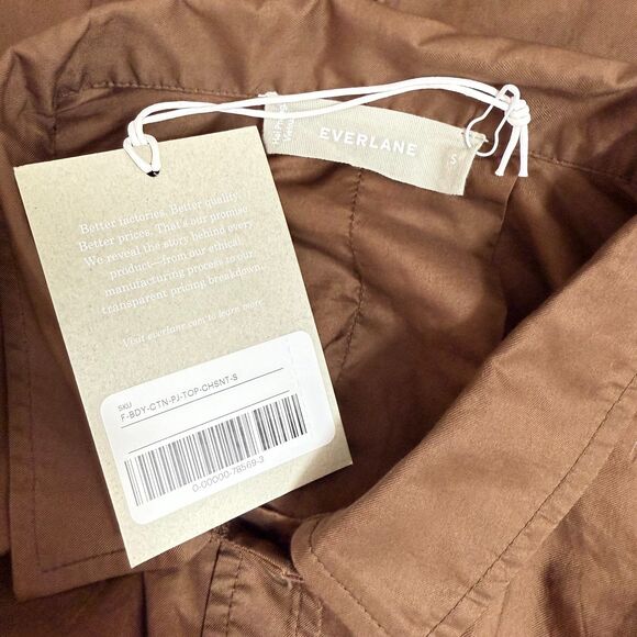 EVERLANE The Woven PJ Top S Chestnut Brown Button Up Cropped Boxy Shirt NWT B58 - Picture 5 of 6